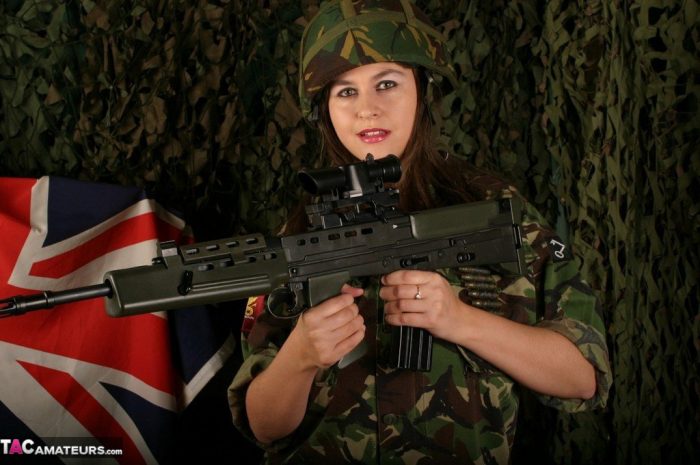 Busty MILF Denise Davies looses her massive boobs from military attire-01